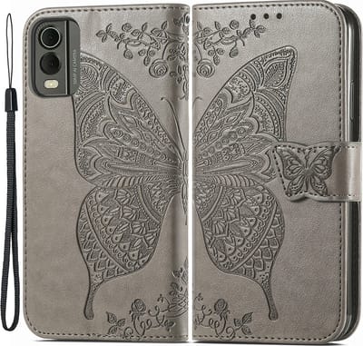 Coverup Hoesje - Geschikt voor Nokia C32 Hoesje - Coverup Vlinder Book Case - Taupe Grijs