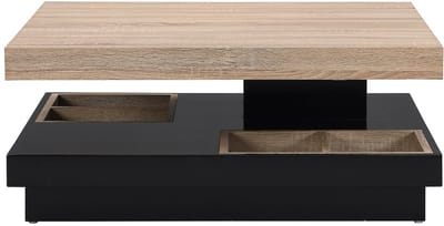 Vente-unique Salontafel - Draaibaar tafelblad - Zwart en naturel gelakt mdf - FAUSTO
