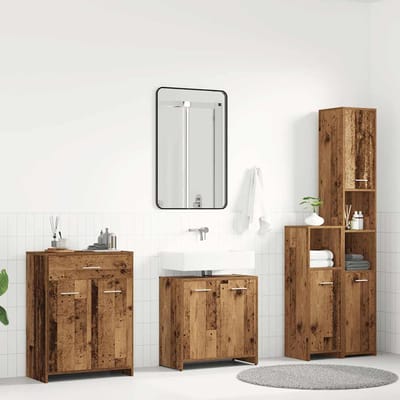 vidaXL - 4-delige - Badkamermeubelset - bewerkt - hout - oud - houtkleurig