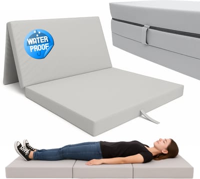 Vouwmatras 80x200x10 cm H3 – Waterafstotend Logeermatras met Draagtas – Opvouwbaar Schuimmatras voor Camper, Logeerkamer en Vakantiehuis – Grijs
