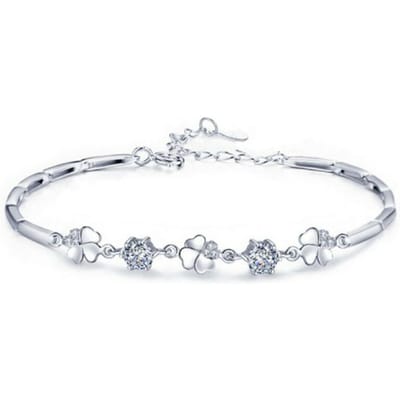 Mode 925 Zilver Klaver Armband Dames Roze Diamant Lieflijk Temperament Klaver Roterende Liefde Sterling Zilveren Armband white