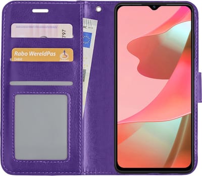 Hoesje - Met Pasjeshouder - Geschikt voor OPPO A16s - Luxe Bookcase Portemonee - Flip Case - Kunstleer Book Case - Flipcase - Book Cover - Walletcase - Portemonneehoes - Paars
