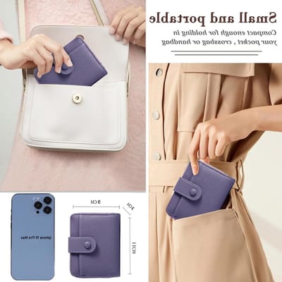 Kleine leren portemonnee voor dames, mini tas met grote rits voor munten, lila kleur, compact en stijlvol