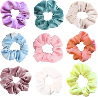 Kraagjeskopen.nl® Scrunchies 9 stuks Velvet VSCO Girl Extra Vol en Luxe Set - Pastel Kleuren Scrunchie - VSCO Girls Producten