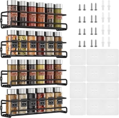 Kruidenrek Set - Keuken Organizer - Keuken Opbergen - Zelfklevend of Schroeven - 4 Stuks 29cm - Zwart