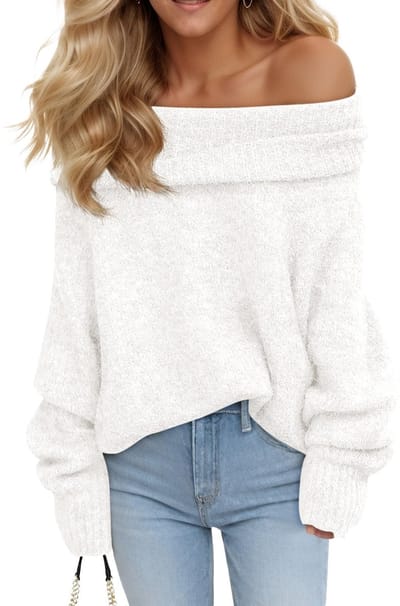Cosensi - Dames Off-the-Shoulder - Gebreide Trui - Casual Winterlook - Losse Pasvorm - Comfortabel en Stijlvol - Ideaal voor Vrijetijdskleding - Be...