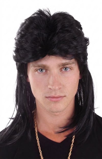 KIMU® Mullet Pruik Zwart Matje - New Kids 80's Rocker Redneck Eighties Festival
