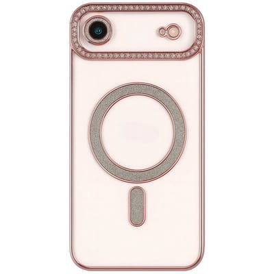 Hoesje met Diamantjes en Glitter Geschikt voor: Apple iPhone 17 Air - MagSafe Glitter Hoesje - Rosegoud met Diamanten steentjes - Glamour Hoesje