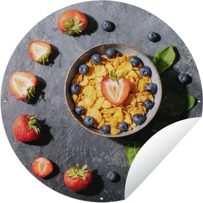 Tuincirkel Aardbei - Cornflakes - Bes - Kruiden - 60x60 cm - Ronde Tuinposter - Buiten