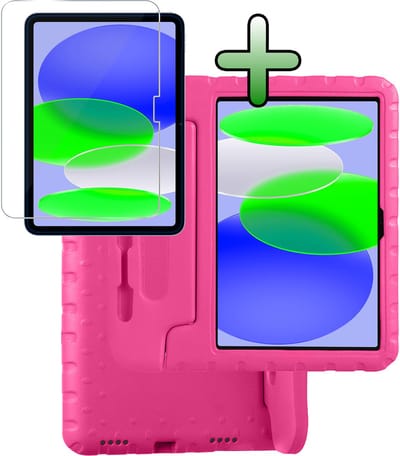 Hoesje Geschikt voor Apple iPad A16/A18 (2025/2026) - 11 inch (11e & 12e generatie) - Met Screenprotector - Kinderhoes Shockproof Bumper - Kidsproof Case - Tablet Hoes - Kinder Hoes Cover - Roze