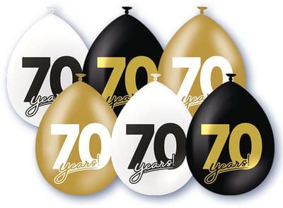 BTH – 70 Jaar Ballonnen – 6 Stuks – Zwart-Wit-Goud – 70 Jaar Verjaardag Celebration Decoratie – Latex Ballonnen