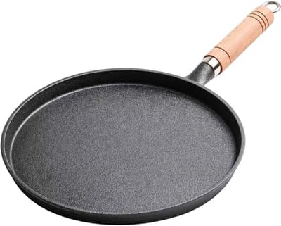 Gietijzeren Pan - Koekenpan Ronde Pan - Ontbijt Bakken - Antiaanbaklaag - 26 cm - Zwart
