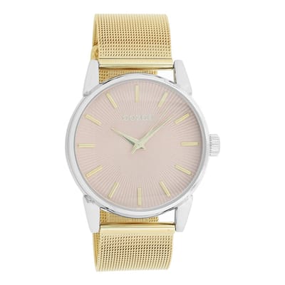 OOZOO Timepieces - Zilverkleurige horloge met goudkleurige metalen mesh armband - C9546