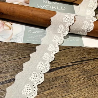 1 Yard Amour Cœur Bord Tissu Complet Dentelle Broderie Bordure Fait Main DIY Robe de Mariée Jupe Ourlet Tissu 1 yard blanc