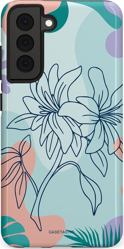 Casetastic Hoesje Geschikt voor Samsung S21 FE - Stijlvolle Beschermende Duo-layer Case - Mint Bloemprint