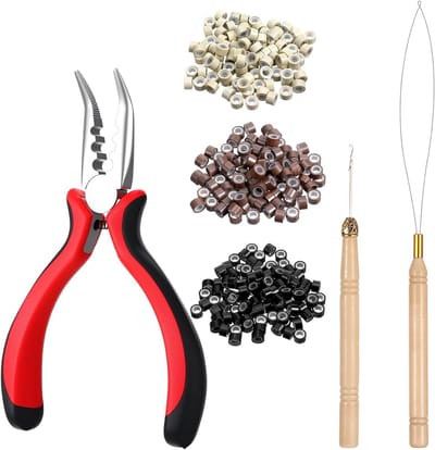 Complete Haar Extension Tool Kit met 600 Stuk Silicone Lined Micro Ringen, Haar Tangen en Accessoires voor Tinsel en Veertjes