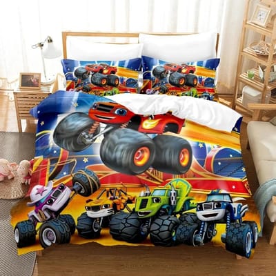 nieuwe Blaze Cartoon Monster Machines Beddengoedset, Dekbedovertrek Bedset Quiltovertrek Kussensloop, King Queen Twin Maat Jongens Meisjes Volwassenen 70x133cm 2pcs
