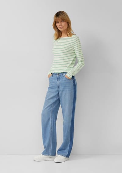 s.Oliver - female - Jeans Beth Boyfriend / Relaxed Fit / Mid Rise / Rechte Pijp / met contrasterende strepen