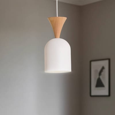 Lamkur Hanglamp Nolan, Ø 11 cm, wit/eiken, metaal/hout