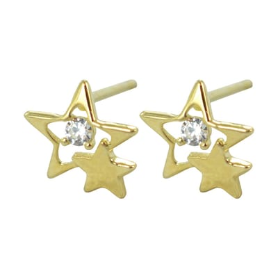 New Bling 9NBSAM-G190053 Gouden Oorknopjes - Dames - Sterren - Glad - Zirkonia - 7 x 5,4 mm - 14 Karaat - Goud
