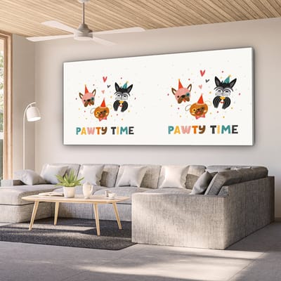 Canvas schilderij 160x80 cm - Wanddecoratie Spreuken - Honden - Quotes - Pawty time - Muurdecoratie woonkamer - Slaapkamer decoratie - Kamer accessoires - Schilderijen