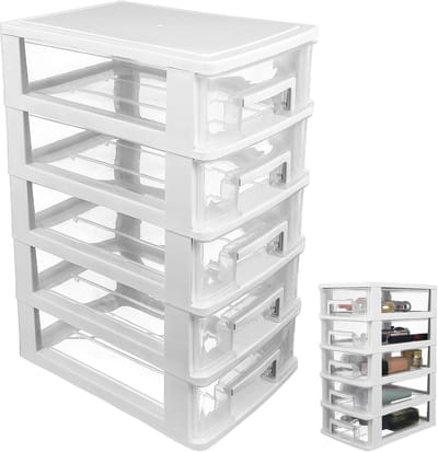 Opberglade Bureau - Ladenkast Organizer - Bureau Ordenen - Stapelbaar Ontwerp - 31 cm Breed - Wit Transparant