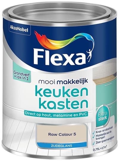 Flexa - Mooi Makkelijk Keukenkasten Zijdeglans - Raw Colour 5 - Mengverf - 750 Ml