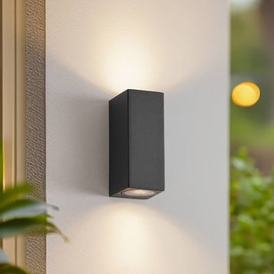 Lucande - Wandlamp buiten - 2lichts - Aluminium, glas - H: 16.5 cm - GU10 - antraciet