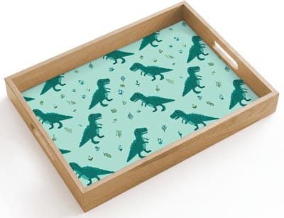 Dienblad hout 40x30 cm - Schootdienblad - Donkergroen - Dinosaurussen - Afdrukken - Bladeren - Borrelplank rechthoek - Plateau dienbladen