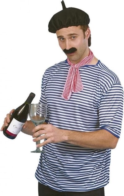 Fransman accessoires setje - 2x stuks - volwassenen - shirt, baret, sjaal - Frans kostuum accessoires - Carnaval