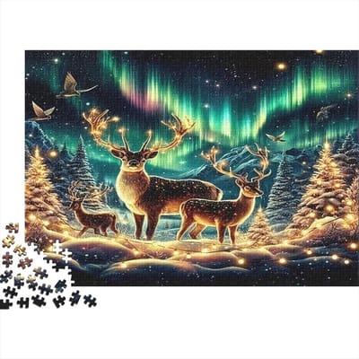Rendierpuzzel 1000 stukjes - Winterpuzzel Volwassenen - Ontspanning Thuis - Hoge Resolutie Afbeelding - 38 x 26 cm - Stijl-3