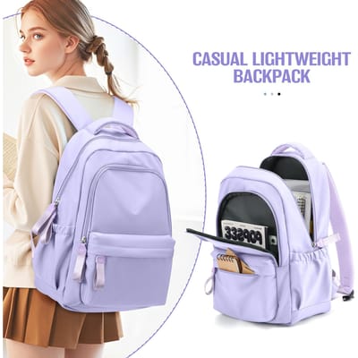 Schoolrugzak met grote capaciteit, Lichtgewicht dagelijkse pendelrugzak voor heren en dames, Casual rugzak voor jongeren, Laptoprugzak paars