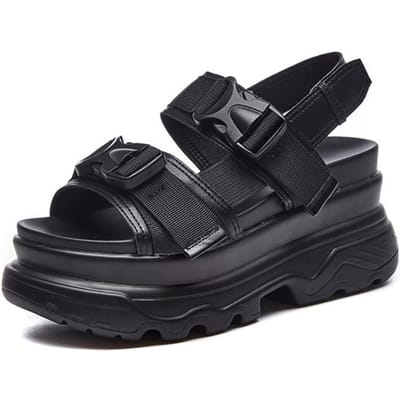 Sandales d'été pour femmes avec boucle et plateforme en noir et blanc, chaussures de plage confortables pour femmes, 35-43 35 noir