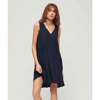 Superdry Volume Mouwloze Jurk Blauw Grootte: 38