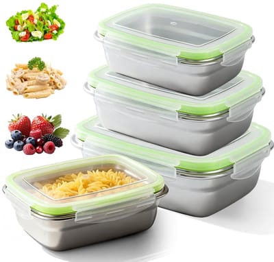 Famanu – Set van 3 roestvrijstalen broodtrommels, lekvrije lunchboxen van 350 ml, 850 ml en 1800 ml