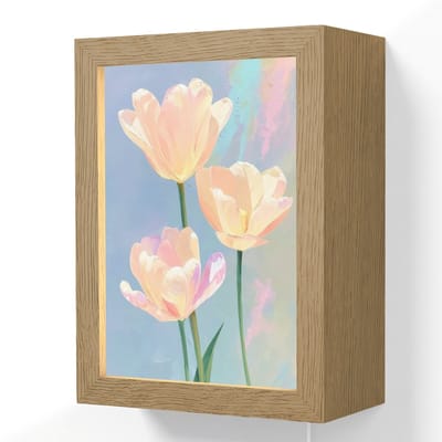 Wandlamp 15x20 cm - Oplaadbaar - Tulpen - Roze accenten - Blauw - Wandlampen binnen woonkamer - Slaapkamer lamp met kabel - Decoratieve nachtlamp - Vloerlamp snoer