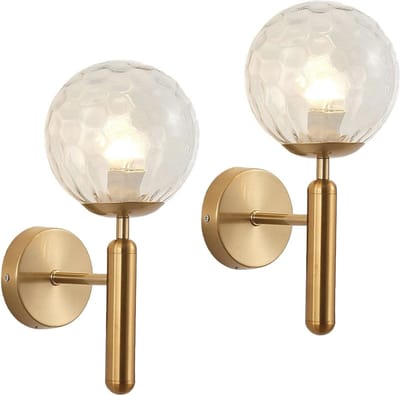 Set van 2 Gouden Wandlampen voor Slaapkamers en Woonkamers - Moderne Art Deco Wandkandelaren met Glazen Kap