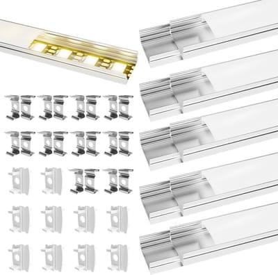 U-vormig Aluminium Profiel 10x0.4m met Melkachtige Dekking voor LED Strips, Eindkappen en Montagebeugels - 10 Stuks voor Optimale Verlichting