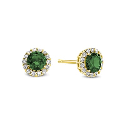 New Bling - 9NB-1533 - zilveren oorbelknopjes - wit en groene zirkonia - 925 sterling silver - gold plated - 7mm
