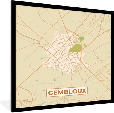 Fotolijst incl. Poster - Kaart - Vintage - Gembloux - Stadskaart - Plattegrond - 40x40 cm - Posterlijst