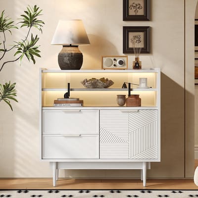 BLACKCOLORS Opbergkast, badkamerkast, buffetkast met lichtstrip, breedte 80 cm, glazen deur