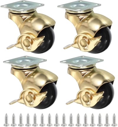 Kogelwielen met Rem - Zwenkwielen Ball Caster - Meubels Verplaatsen - 360° Roterend - 1.5 Inch - Goud