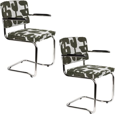 Zuiver Ridge Kink Deco Symbols Eetkamerstoelen Armleuning Groen - Set van 2