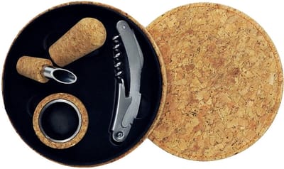 Cadeau set accessoires voor wijnfles 3-delig met kurken doos Fackelmann Gift