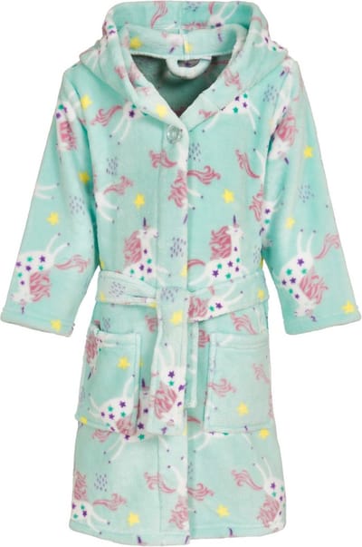 Playshoes - Badjas fleece- Kinderbadjas met capuchon - Eenhoorn - Mint - Maat 98/104