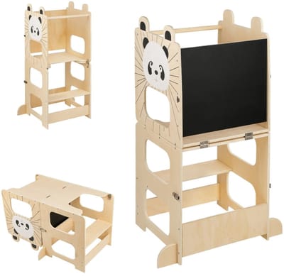 M-Goods Leertoren 3-in-1 Montessori - Kindertafel & Schoolbord - Opvouwbaar Houten Speeltoestel - Tot 50 kg