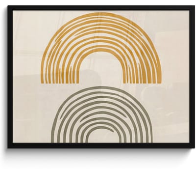 Poster in lijst - Fotolijst 70x50 cm - Posters - Bogen - Lijnen - Oranje - Minimalistisch - Posterlijst zwart - Decoratie - Wanddecoratie woonkamer - Muurdecoratie slaapkamer