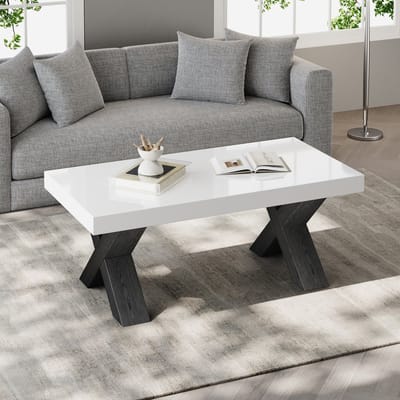Sweiko Hoogglans Salontafel - X-poten - MDF - 100 x 50 x 40 cm - Wit + Zwart