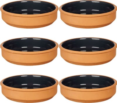 La Dehesa - Tapas / Creme brulee schaaltjes - 16x stuks - terracotta/zwart - 16 x 4 cm - serveerschaaltjes - hapjes - voedsel