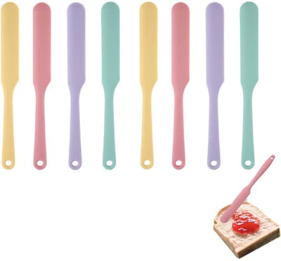 8-stuks siliconen pottenschrapers -Kleine botercake-roomschraper -jamverspreider -Beslagmenger voor het bakken -deegschraper met lange steel -Fijne schraper voor bakken, potten, flessen en bakjes in de keuken - Veelkleurig